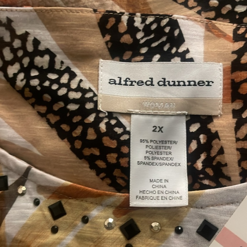 New Alfred Dunner Plus Size Marrakech Skin Tropical 3/4 Sleeve Top - Picture 2 of 3